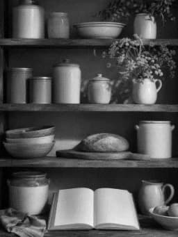 Grayscale Kindle preview of Cottagecore pantry