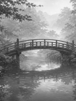 Grayscale Kindle preview of Quiet garden bridge