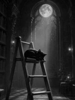 Grayscale Kindle preview of Moonlit library cat