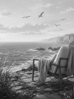 Grayscale Kindle preview of Ocean cliff reading spot