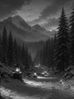 Grayscale Kindle preview of Snowy lantern path
