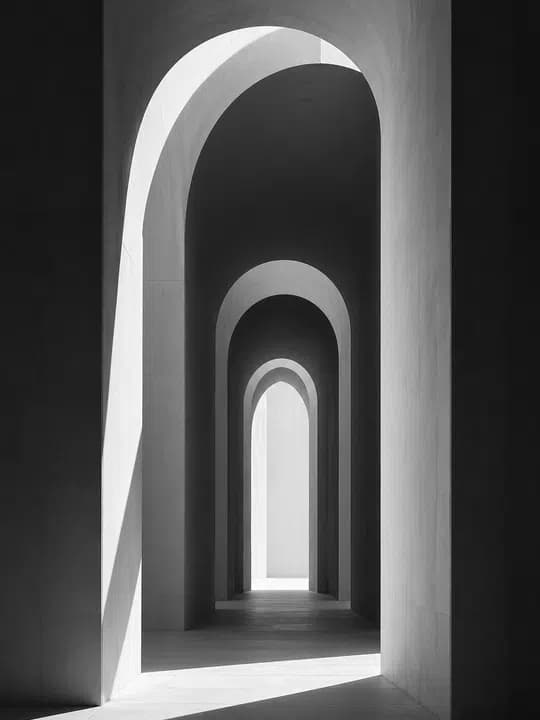 Monochrome arches Kindle screensaver idea in a architecture aesthetic, cropped for a portrait e-ink lock screen.