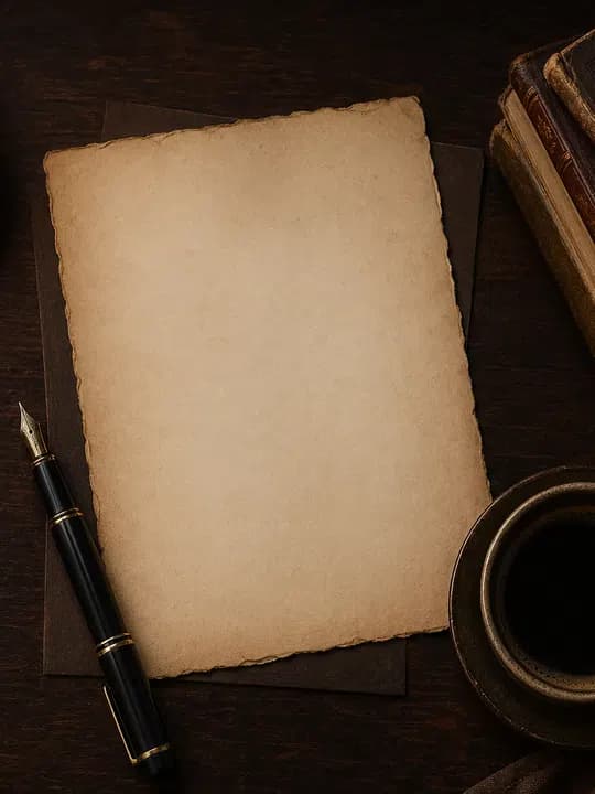 Dark academia desk Kindle screensaver idea in a bookish aesthetic, cropped for a portrait e-ink lock screen.