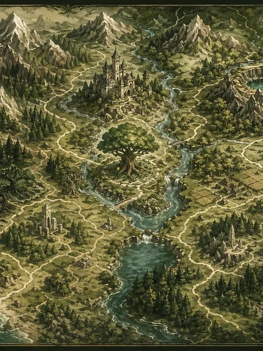 Forest adventure map Kindle screensaver idea in a adventure aesthetic, cropped for a portrait e-ink lock screen.