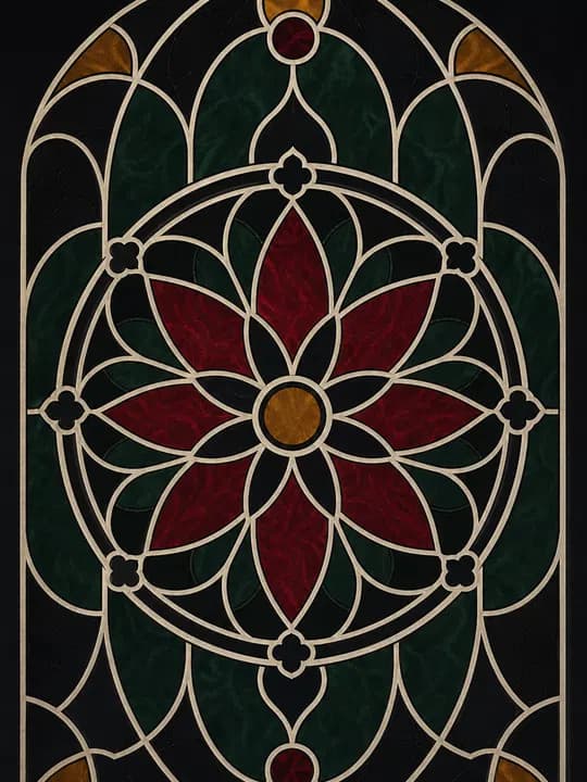 Gothic rose window Kindle screensaver idea in a decorative aesthetic, cropped for a portrait e-ink lock screen.