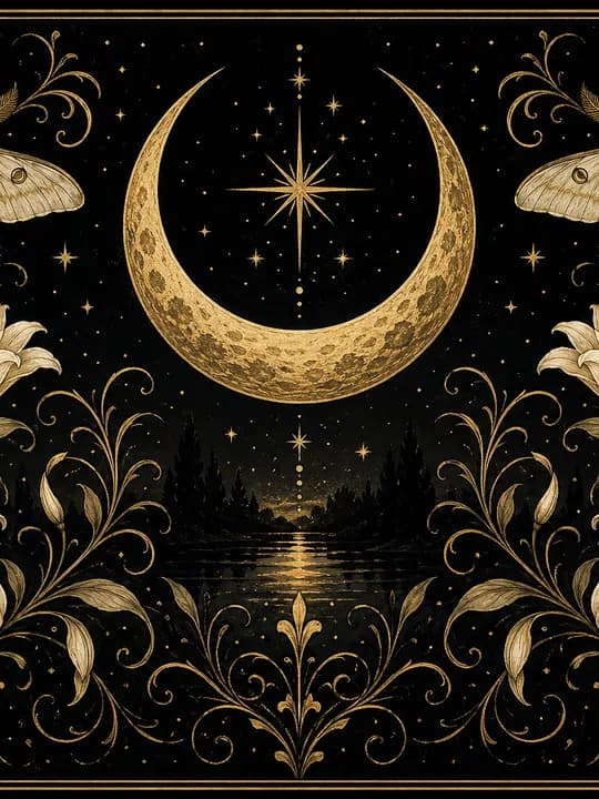 Moon garden card Kindle screensaver idea in a celestial aesthetic, cropped for a portrait e-ink lock screen.